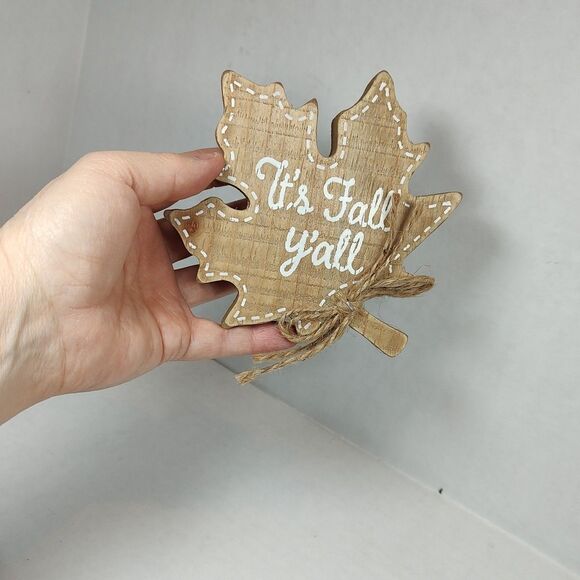 Lot of 2 Happy Fall It's Fall Y'all Wooden Maple Leaf Tabletop Decor Shelf - Picture 16 of 16